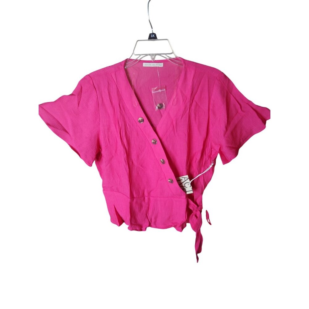 Active USA Womens Pink Wrap Blouse Top With V-Neck & Button Closure Medium